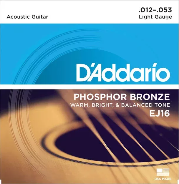 4Sound. D’Addario EJ16 Phosphor Bronze Acoustic Guitar Strings, Light, 12-53