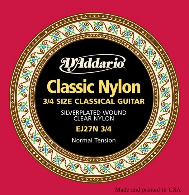 4Sound. D’Addario EJ27N 3/4 Student Nylon Fractional Classical Guitar Strings, Normal Tension