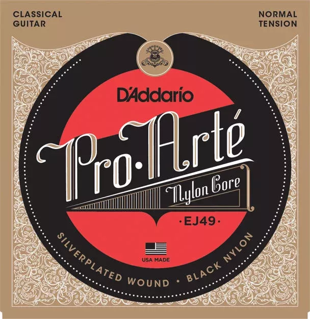 4Sound. D’Addario EJ49 Pro-Arte Black Nylon Classical Guitar Strings, Normal Tension