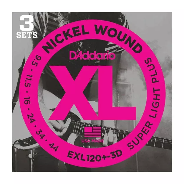 4Sound. D’Addario EXL120+-3D Nickel Wound Electric Guitar Strings, Super Light Plus, 9.5-44, 3 Sets