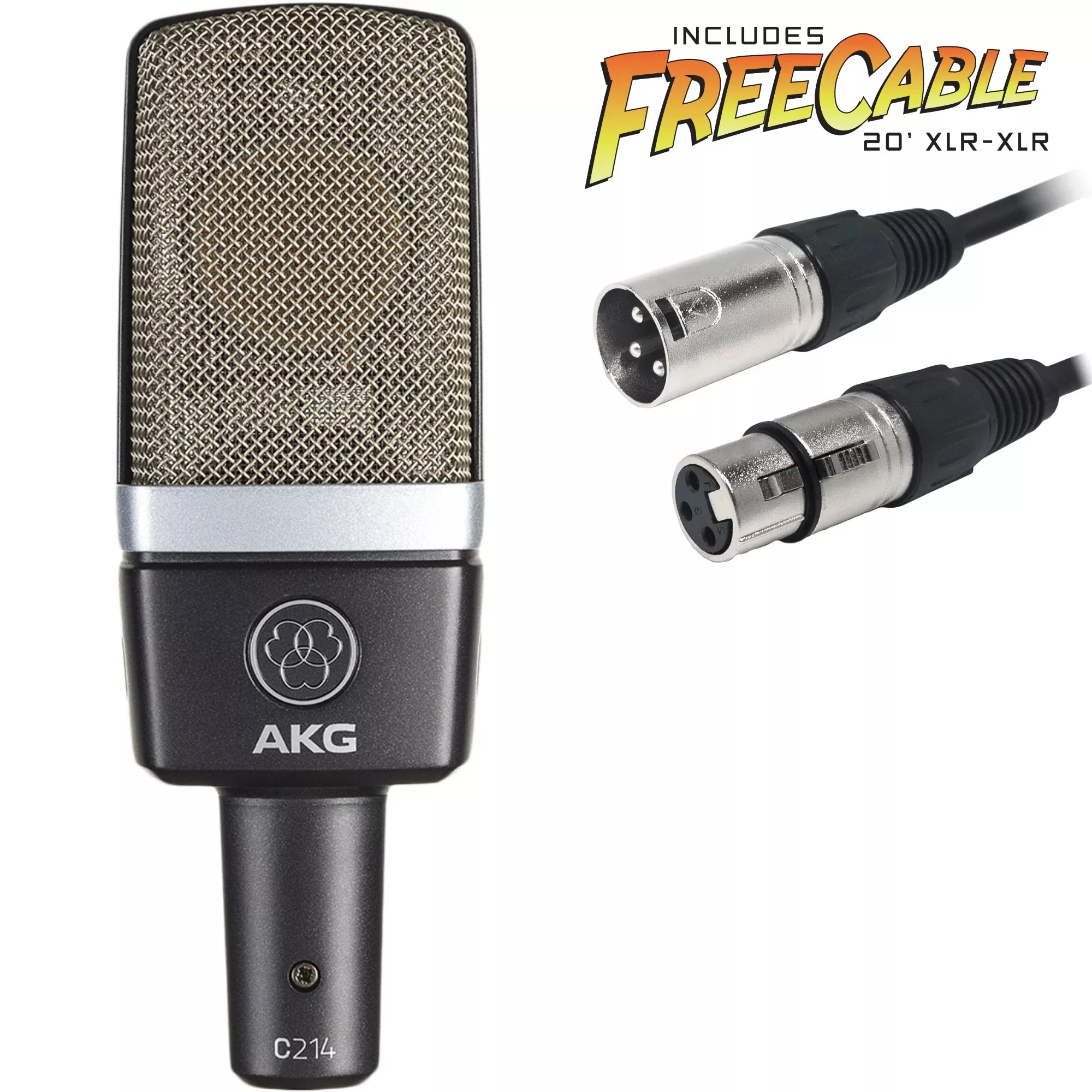 AKG C214 Large-Diaphragm Cardioid Condenser Microphone with FREE 20' XLR Cable