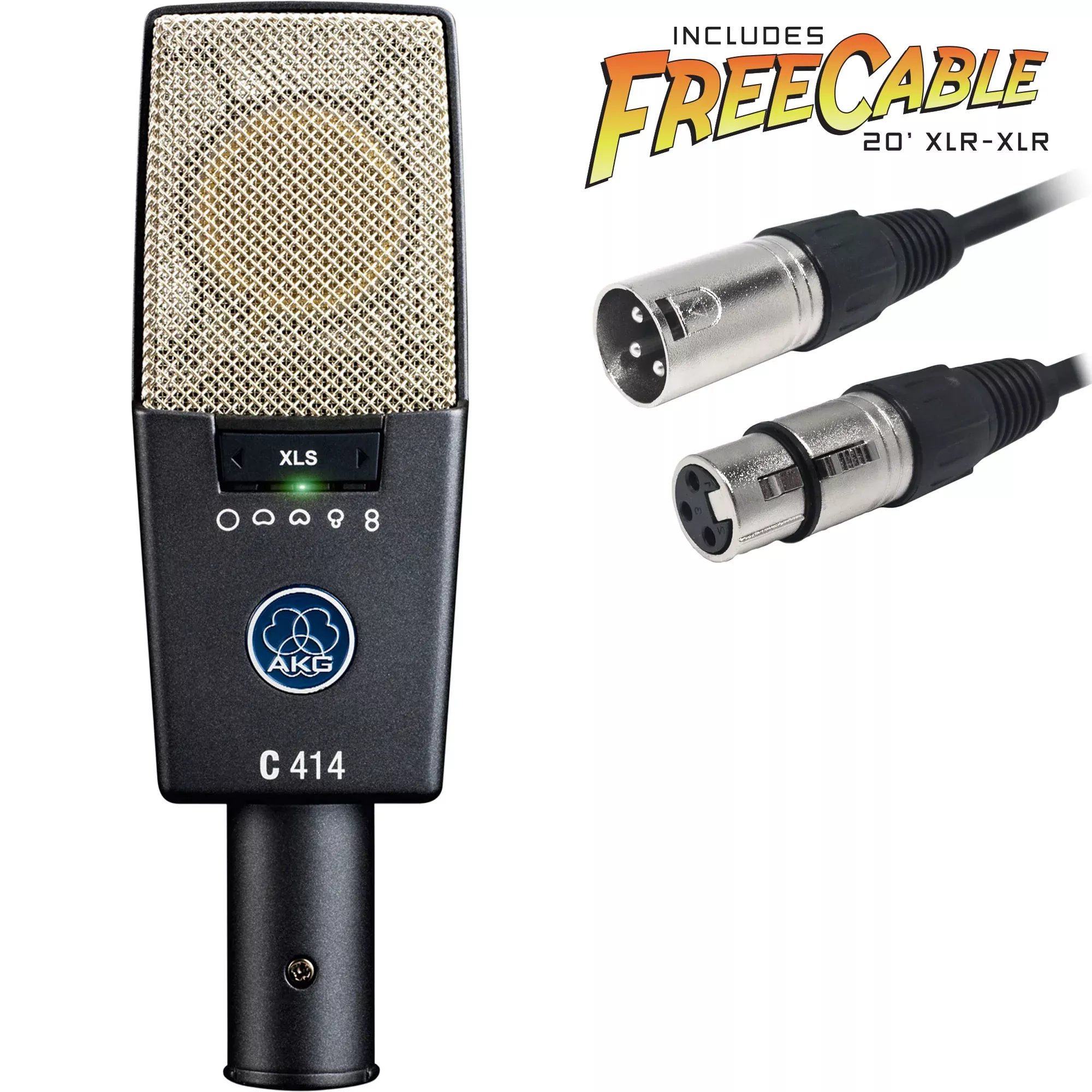 AKG C414XLS Multi-Pattern Condenser Microphone with FREE 20' XLR Cable
