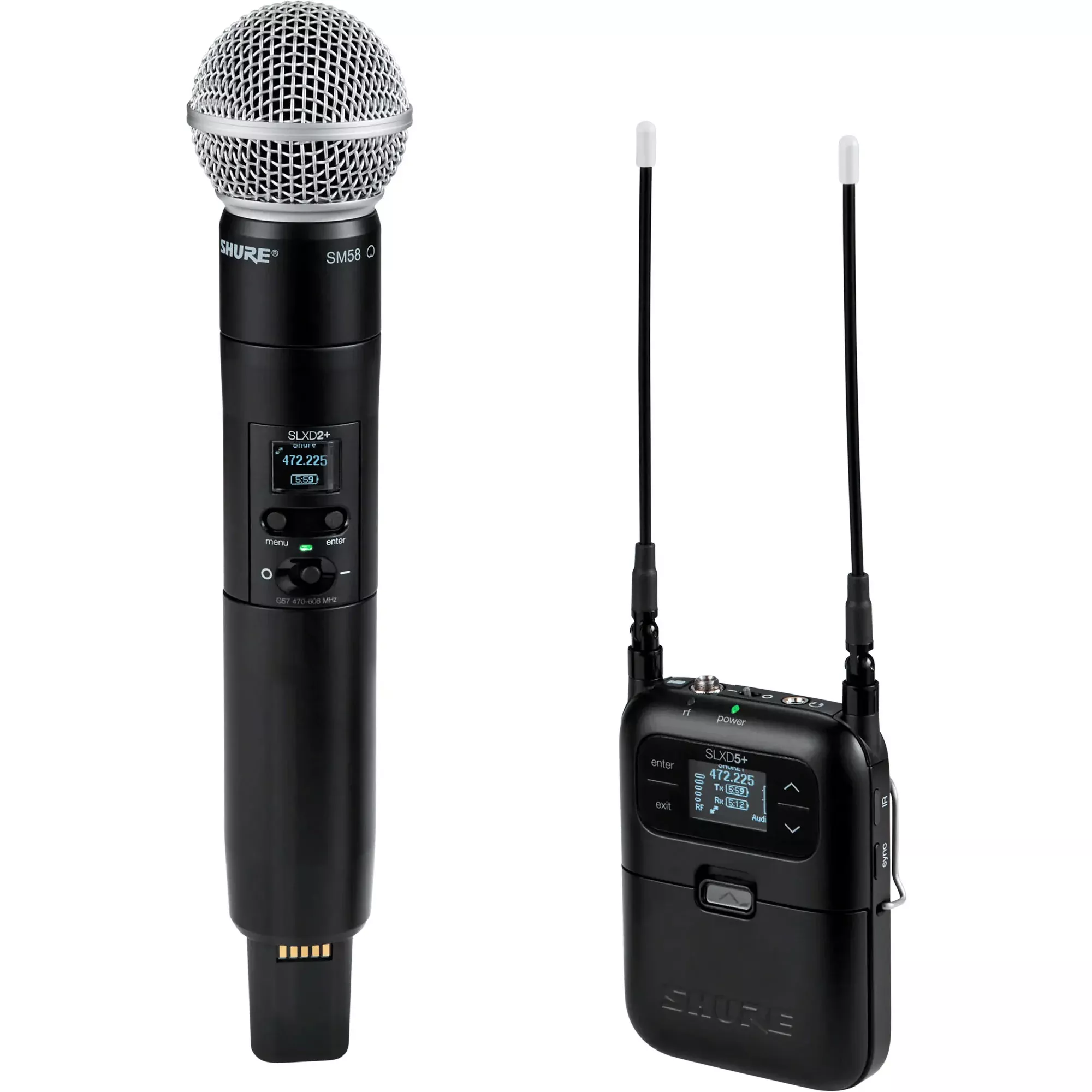 Shure SLXD25+/58 Digital Camera-Mount Wireless SM58 Handheld Mic System (G57: 470-608 MHz)
