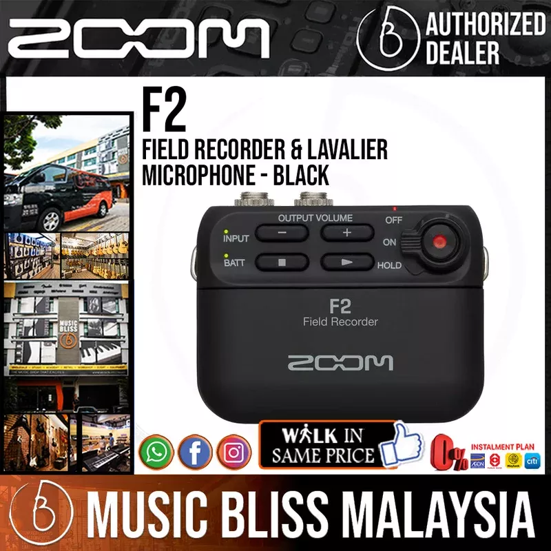 Zoom F2 Field Recorder & Lavalier Microphone – Black (F-2)